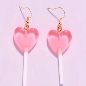 🍭 Ooh la la lollipop Pink earrings candy hearts sucker drops new